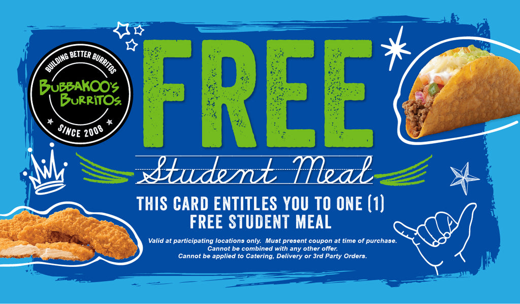 2"x3.5" FREE Student Meal Discount Cards BUBBAKOO'S BURRITOS SUPPLIES