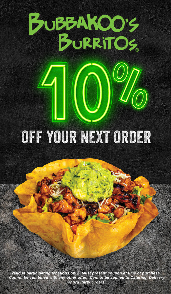 2"x3.5" Double Sided 10 Discount Cards BUBBAKOO'S BURRITOS SUPPLIES