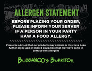 8.5"x11" Allergen Statement Static Cling Decal