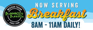 24x72 Now Serving Breakfast 13oz Scrim Banner w/GROMMETS